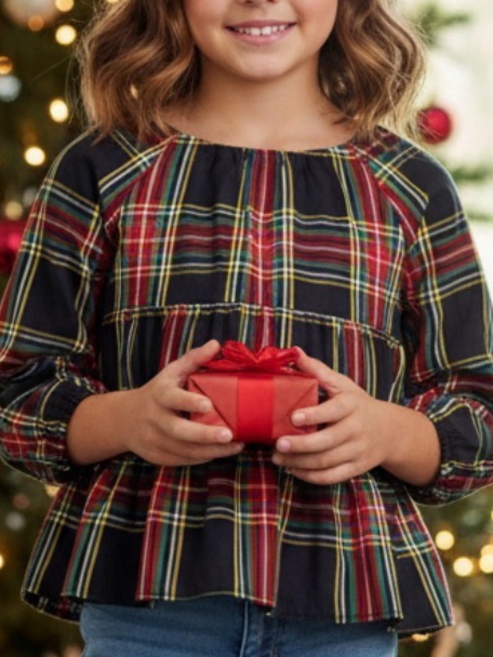 Crewcuts | Holiday Plaid Multicolor Plaid Tiered Top | 5